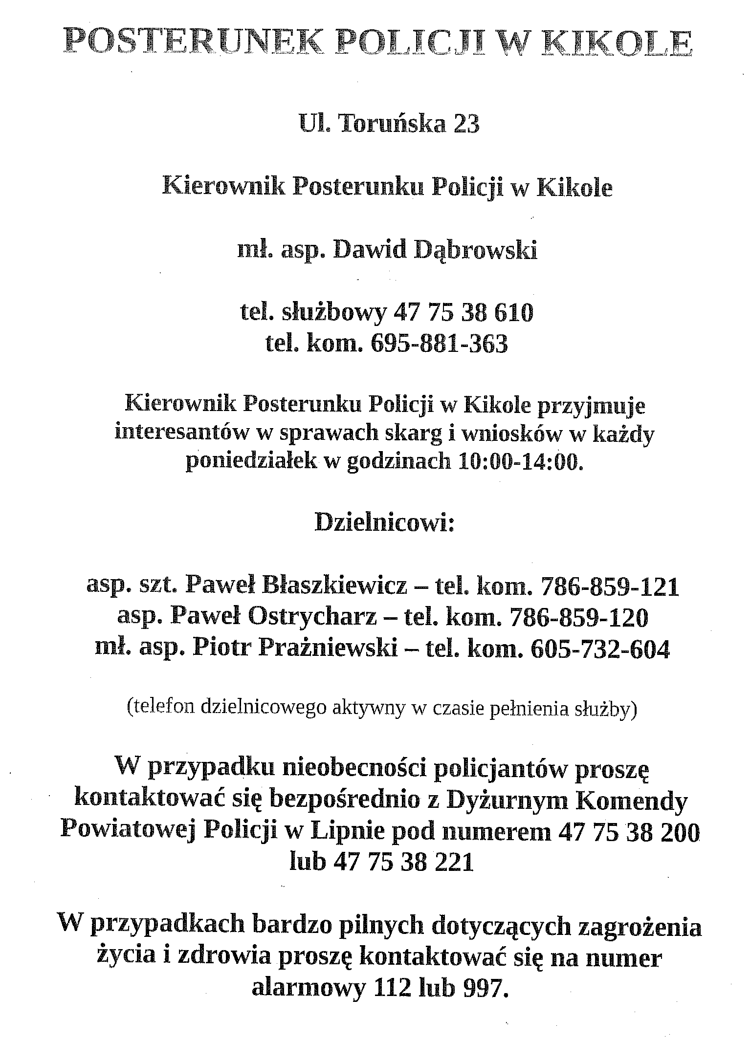 Dane kontaktowe Posterunku Policji w Kikole